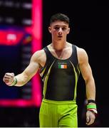 9 August 2018; Rhys McClenaghan of Ireland reacts after competing on the Pommel Horse in the Senior Men's Individual Apparatus qualification during day eight of the 2018 European Championships at The SSE Hydro in Glasgow, Scotland. Photo by David Fitzgerald/Sportsfile