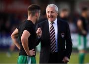 9 August 2018; Cork City manager John Caulfield speaks to Steven Beattie prior to the UEFA Europa League Third Qualifying Round 1st Leg match between Cork City and Rosenborg at Turners Cross in Cork. Photo by Stephen McCarthy/Sportsfile