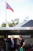 9 August 2018; Cork City manager John Caulfield speaks to Karl Sheppard prior to the UEFA Europa League Third Qualifying Round 1st Leg match between Cork City and Rosenborg at Turners Cross in Cork. Photo by Stephen McCarthy/Sportsfile