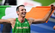9 August 2018; Thomas Barr of Ireland celebrates after winning a bronze medal following the Men's 400m Hurdles Final during Day 3 of the 2018 European Athletics Championships at The Olympic Stadium in Berlin, Germany. Photo by Sam Barnes/Sportsfile
