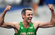 9 August 2018; Thomas Barr of Ireland celebrates after winning a bronze medal following the Men's 400m Hurdles during Day 3 of the 2018 European Athletics Championships at The Olympic Stadium in Berlin, Germany. Photo by Sam Barnes/Sportsfile