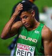 9 August 2018; Leon Reid of Ireland dejected after competing in the Men's 200m Final during Day 3 of the 2018 European Athletics Championships at The Olympic Stadium in Berlin, Germany. Photo by Sam Barnes/Sportsfile