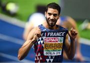 9 August 2018; Mahiedine Mekhissi-Benabbad of France celebrates after winning the Men's 3000m Steeplechase event during Day 3 of the 2018 European Athletics Championships at The Olympic Stadium in Berlin, Germany. Photo by Sam Barnes/Sportsfile