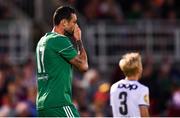 9 August 2018; Damien Delaney of Cork City reacts to a late missed opportunity on goal during the UEFA Europa League Third Qualifying Round 1st Leg match between Cork City and Rosenborg at Turners Cross in Cork. Photo by Stephen McCarthy/Sportsfile