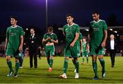 9 August 2018; Cork City players, from left, Ronan Coughlan, Kieran Sadlier, Graham Cummins and Damien Delaney following the UEFA Europa League Third Qualifying Round 1st Leg match between Cork City and Rosenborg at Turners Cross in Cork. Photo by Stephen McCarthy/Sportsfile