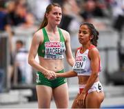 10 August 2018; Ciara Mageean of Ireland shakes hands with Marta Pen of Portugal after competing in the Women's 1500m event during Day 4 of the 2018 European Athletics Championships at The Olympic Stadium in Berlin, Germany. Photo by Sam Barnes/Sportsfile