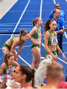 10 August 2018;  Athletes, from left, Sophie Becker, Sinead Denny, Claire Mooney and Davicia Patterson, of Ireland after the Women's 4x400m relay event during Day 4 of the 2018 European Athletics Championships at The Olympic Stadium in Berlin, Germany. Photo by Sam Barnes/Sportsfile