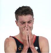 10 August 2018; Marc Austin of Great Britain reacts after finishing the Men's Triathlon during day nine of the 2018 European Championships at Strathclyde Country Park in Glasgow, Scotland. Photo by David Fitzgerald/Sportsfile