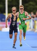 10 August 2018; Russell White of Ireland, right, on his way to finishing 16th next to Jan Celustka of Czech Republin in the Men's Triathlon during day nine of the 2018 European Championships at Strathclyde Country Park in Glasgow, Scotland. Photo by David Fitzgerald/Sportsfile