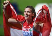 10 August 2018; Léa Sprunger of Switzerland celebrates winning a gold medal in the Women's 400m Hurdles during Day 4 of the 2018 European Athletics Championships at The Olympic Stadium in Berlin, Germany. Photo by Sam Barnes/Sportsfile