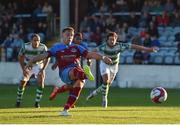 10 August 2018; Chris Lyons of Drogheda United shoots to score his side's first goal from a penalty during the Irish Daily Mail FAI Cup First Round match between Drogheda United v Shamrock Rovers at United Park, in Drogheda. Photo by Seb Daly/Sportsfile