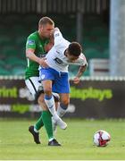 10 August 2018; Mikey Place of Finn Harps in action against Rhys Gorman of Bray Wanderers during the Irish Daily Mail FAI Cup First Round match between Bray Wanderers and Finn Harps at the Carlisle Grounds in Bray, Wicklow. Photo by Piaras Ó Mídheach/Sportsfile