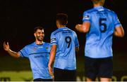 10 August 2018; Conor Davis of UCD celebrates with team-mate Yoyo Mahdy after scoring his side's second goal during the Irish Daily Mail FAI Cup First Round match between UCD and Pike Rovers at The UCD Bowl, in Dublin. Photo by Eoin Smith/Sportsfile