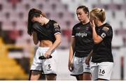 10 August 2018; A dejected Lauren Dwyer, Orlaith Conlon and Nicola Sinnott of Wexford Youths after the UEFA Women’s Champions League Qualifier match between Wexford Youths and Thór/KA at Seaview in Belfast. Photo by Oliver McVeigh/Sportsfile