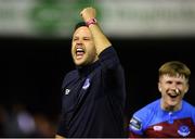 10 August 2018; Drogheda United manager Tim Clancy celebrates following his side's victory during the Irish Daily Mail FAI Cup First Round match between Drogheda United v Shamrock Rovers at United Park, in Drogheda. Photo by Seb Daly/Sportsfile