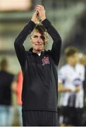 10 August 2018; Dundalk manager Stephen Kenny applauds the supporters after their victory following the Irish Daily Mail FAI Cup First Round match between Dundalk and Cobh Ramblers at Oriel Park, in Dundalk. Photo by Ben McShane/Sportsfile