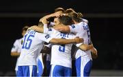 10 August 2018; Jacob Borg of Finn Harps, centre, celebrates scoring his side's third goal, in extra-time, with team mates during the Irish Daily Mail FAI Cup First Round match between Bray Wanderers and Finn Harps at the Carlisle Grounds in Bray, Wicklow. Photo by Piaras Ó Mídheach/Sportsfile