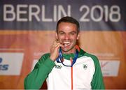 10 August 2018; Thomas Barr of Ireland with his bronze medal after finishing third in the Men's 400m hurdles Final during Day 4 of the 2018 European Athletics Championships in Berlin, Germany. Photo by Sam Barnes/Sportsfile