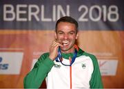 10 August 2018; Thomas Barr of Ireland with his bronze medal after finishing third in the Men's 400m hurdles Final during Day 4 of the 2018 European Athletics Championships in Berlin, Germany. Photo by Sam Barnes/Sportsfile