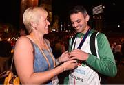 10 August 2018; Thomas Barr of Ireland and his coach Hayley Harrison with his bronze medal after finishing third in the Men's 400m hurdles Final during Day 4 of the 2018 European Athletics Championships in Berlin, Germany. Photo by Sam Barnes/Sportsfile