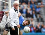 11 August 2018; Jack McCaffrey of Dublin looks on as the ball goes out for a '45, after Seán Kelly of Galway cleared his goal chance, after the ball came off the post early in the second half, as umpire Tom O'Kane looks on, during the GAA Football All-Ireland Senior Championship semi-final match between Dublin and Galway at Croke Park in Dublin. Photo by Piaras Ó Mídheach/Sportsfile