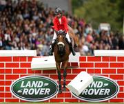 11 August 2018; Barbara Schnieper of Switzerland competing on Camara Bella CH during the Land Rover Puissance during the StenaLine Dublin Horse Show at the RDS Arena in Dublin. Photo by Harry Murphy/Sportsfile