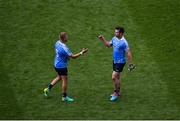 11 August 2018; Jonny Cooper and Michael Darragh MacAuley of Dublin celebrate after the GAA Football All-Ireland Senior Championship semi-final match between Dublin and Galway at Croke Park in Dublin. Photo by Daire Brennan/Sportsfile
