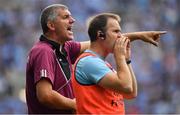 11 August 2018; Galway manager Kevin Walsh, left, and selector Brian Silke issue instructions to their players during the GAA Football All-Ireland Senior Championship semi-final match between Dublin and Galway at Croke Park in Dublin.  Photo by Brendan Moran/Sportsfile