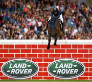 11 August 2018; Paola Puig Amilibia of Spain competing on Cycloon W during the Land Rover Puissance during the StenaLine Dublin Horse Show at the RDS Arena in Dublin. Photo by Harry Murphy/Sportsfile
