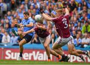 11 August 2018; Kevin McManamon of Dublin has his shot blocked by Galway players Eoghan Kerin, Thomas Flynn and Seán Andy Ó Ceallaigh during the GAA Football All-Ireland Senior Championship semi-final match between Dublin and Galway at Croke Park in Dublin.  Photo by Brendan Moran/Sportsfile