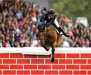 11 August 2018; Nanon Healy of Ireland competing on KMS Clintland during the Land Rover Puissance during the StenaLine Dublin Horse Show at the RDS Arena in Dublin. Photo by Harry Murphy/Sportsfile