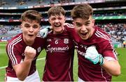 11 August 2018; Galway players, from left, Paul Kelly, Tony Gill, and Tomo Culhane celebrate after the Electric Ireland GAA Football All-Ireland Minor Championship semi-final match between Galway and Meath at Croke Park in Dublin. Photo by Piaras Ó Mídheach/Sportsfile