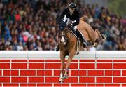 11 August 2018; Pedro Junqueira Muylaert of Brazil competing on Chacote during the Land Rover Puissance during the StenaLine Dublin Horse Show at the RDS Arena in Dublin. Photo by Harry Murphy/Sportsfile