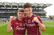 11 August 2018; Galway's Daniel Cox, left, and Tomo Culhane celebrate after the Electric Ireland GAA Football All-Ireland Minor Championship semi-final match between Galway and Meath at Croke Park in Dublin. Photo by Piaras Ó Mídheach/Sportsfile