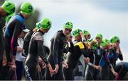 11 August 2018; Orla Walsh of Ireland, centre, prior to the Mixed Relay Triathlon during day ten of the 2018 European Championships at Strathclyde Country Park in Glasgow, Scotland. Photo by David Fitzgerald/Sportsfile