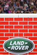 11 August 2018; Captain Geoff Curran of Ireland competing on Dollanstown pulls-up during the Land Rover Puissance during the StenaLine Dublin Horse Show at the RDS Arena in Dublin. Photo by Harry Murphy/Sportsfile