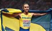 11 August 2018; Andreas Kramer of Sweden celebrates after finishing second in the Men's 800m final during Day 5 of the 2018 European Athletics Championships at The Olympic Stadium in Berlin, Germany. Photo by Sam Barnes/Sportsfile
