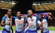 11 August 2018; The Great Britain Men's 4x400m Relay team celebrate after winning a silver medal during Day 5 of the 2018 European Athletics Championships at The Olympic Stadium in Berlin, Germany. Photo by Sam Barnes/Sportsfile
