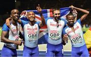 11 August 2018; The Great Britain Men's 4x400m Relay team celebrate after winning a silver medal during Day 5 of the 2018 European Athletics Championships at The Olympic Stadium in Berlin, Germany. Photo by Sam Barnes/Sportsfile