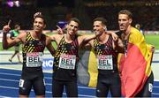 11 August 2018; The Belgium Men's 4x400m Relay team celebrate after winning a gold medal during Day 5 of the 2018 European Athletics Championships at The Olympic Stadium in Berlin, Germany. Photo by Sam Barnes/Sportsfile