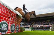11 August 2018; Padraic Judge of Ireland competing on CITI Business during the Land Rover Puissance during the StenaLine Dublin Horse Show at the RDS Arena in Dublin. Photo by Harry Murphy/Sportsfile