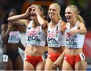 11 August 2018; Members of the Poland Women's 4x400m relay team celebrate winning gold medals during Day 5 of the 2018 European Athletics Championships at The Olympic Stadium in Berlin, Germany. Photo by Sam Barnes/Sportsfile