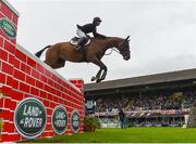 11 August 2018; Richard Howley of Ireland competing on CMS Tallulah during the Land Rover Puissance during the StenaLine Dublin Horse Show at the RDS Arena in Dublin. Photo by Harry Murphy/Sportsfile