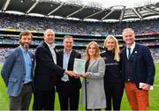 11 August 2018; Croke Park are welcomed into the European Healthy Stadia Network by Matthew Philpott, Executive Director of the European Healthy Stadia Network, who presents the plaque to Peter McKenna, Croke Park Stadium Director and Aoife O'Brien, GAA National Healthy Club Coordinator at the All Ireland Football Semi Finals at Croke Park in Dublin. Pictured, from left, is Colin Regan, GAA Community & Health Manager, Matthew Philpott, Executive Director of the European Healthy Stadia Network, Peter McKenna, Croke Park Stadium Director, Aoife O'Brien, GAA National Healthy Club Coordinator, Stacey Cahill, National Health and Well Being Coordinator, and MC Daithí Ó Sé. Photo by Seb Daly/Sportsfile