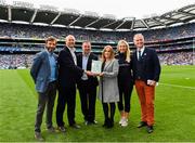 11 August 2018; Croke Park are welcomed into the European Healthy Stadia Network by Matthew Philpott, Executive Director of the European Healthy Stadia Network, who presents the plaque to Peter McKenna, Croke Park Stadium Director and Aoife O'Brien, GAA National Healthy Club Coordinator at the All Ireland Football Semi Finals at Croke Park in Dublin. Pictured, from left, is Colin Regan, GAA Community & Health Manager, Matthew Philpott, Executive Director of the European Healthy Stadia Network, Peter McKenna, Croke Park Stadium Director, Aoife O'Brien, GAA National Healthy Club Coordinator, Stacey Cahill, National Health and Well Being Coordinator, and MC Daithí Ó Sé. Photo by Seb Daly/Sportsfile