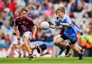 11 August 2018; Turlough Muldoon, Roan St Patrick’s PS Eglish, Tyrone, representing Dublin, in action against Cahal McKaigue, St. Patricks PS Glen, Maghera, Derry, representing Galway, during the INTO Cumann na mBunscol GAA Respect Exhibition Go Games at the GAA Football All-Ireland Senior Championship Semi Final match between Dublin and Galway at Croke Park in Dublin.  Photo by Brendan Moran/Sportsfile