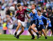 11 August 2018; Dylan Coady, St Mary’s NS, Ballygunner, Waterford, representing Galway, in action against Stephen McDowell, St.Michael’s College, Ballsbridge, Dublin, during the INTO Cumann na mBunscol GAA Respect Exhibition Go Games at the GAA Football All-Ireland Senior Championship Semi Final match between Dublin and Galway at Croke Park in Dublin.  Photo by Brendan Moran/Sportsfile