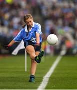 11 August 2018; Beth Hackett, St. Malachy’s PS Glencull, Ballygawley, Tyrone, representing Dublin, scores a point, from the sideline, during the INTO Cumann na mBunscol GAA Respect Exhibition Go Games at the GAA Football All-Ireland Senior Championship Semi Final match between Dublin and Galway at Croke Park in Dublin. Photo by Ray McManus/Sportsfile