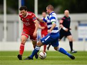 12 August 2018; Barry McNamee of Cork City is tackled by James Duff of Home Farm during the Irish Daily Mail FAI Cup First Round match between Home Farm and Cork City at Whitehall Stadium, in Dublin. Photo by Seb Daly/Sportsfile