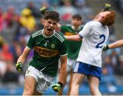 12 August 2018; David Mangan of Kerry celebrates scoring his side's first goal during the Electric Ireland GAA Football All-Ireland Minor Championship semi-final match between Kerry and Monaghan at Croke Park in Dublin. Photo by Piaras Ó Mídheach/Sportsfile